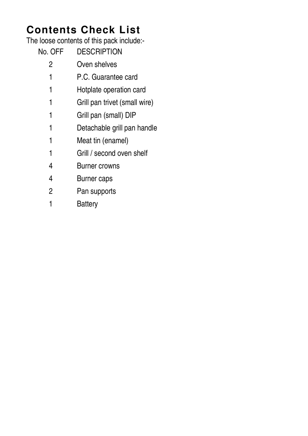 Parkinson Cowan SONATA 50GX installation instructions Contents Check List 