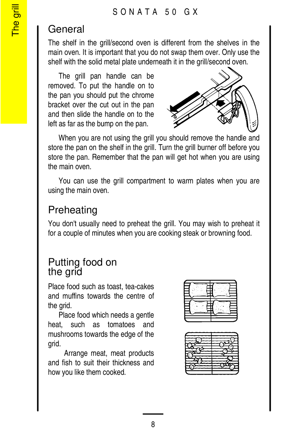 Parkinson Cowan SONATA 50GX installation instructions General, Preheating, Putting food on the grid 