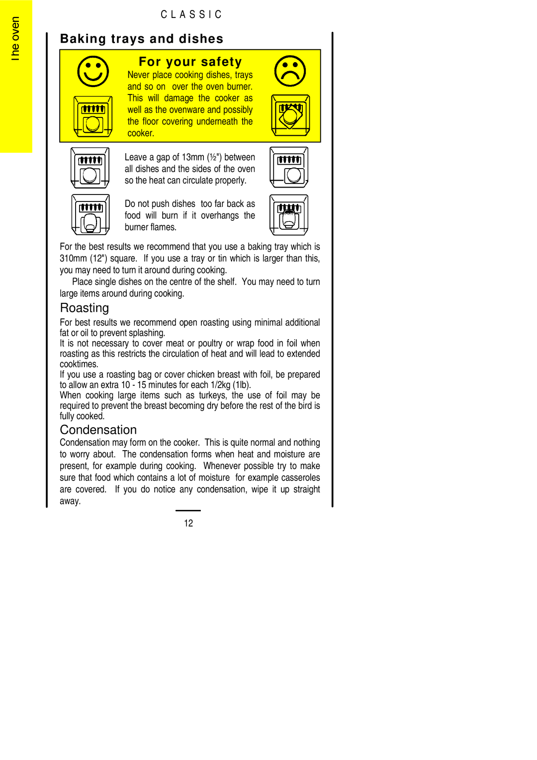 Parkinson Cowan U02021 installation instructions Baking trays and dishes For your safety, Roasting, Condensation 