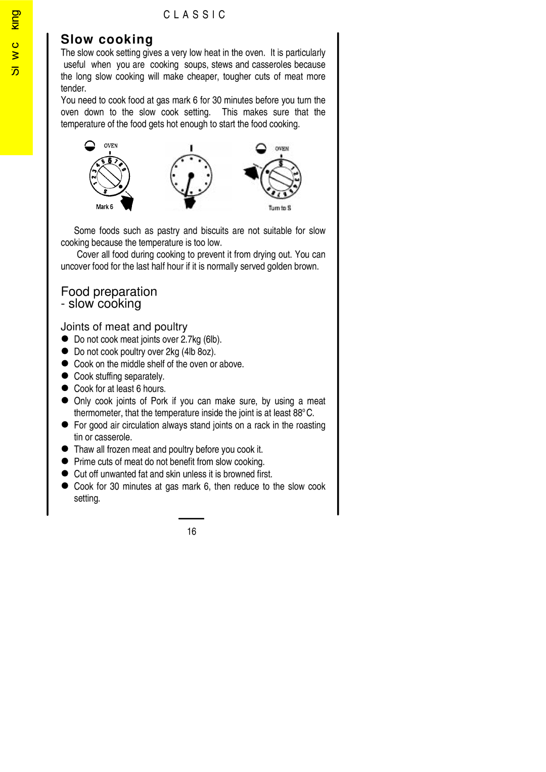 Parkinson Cowan U02021 installation instructions Slow cooking, Food preparation slow cooking, Joints of meat and poultry 