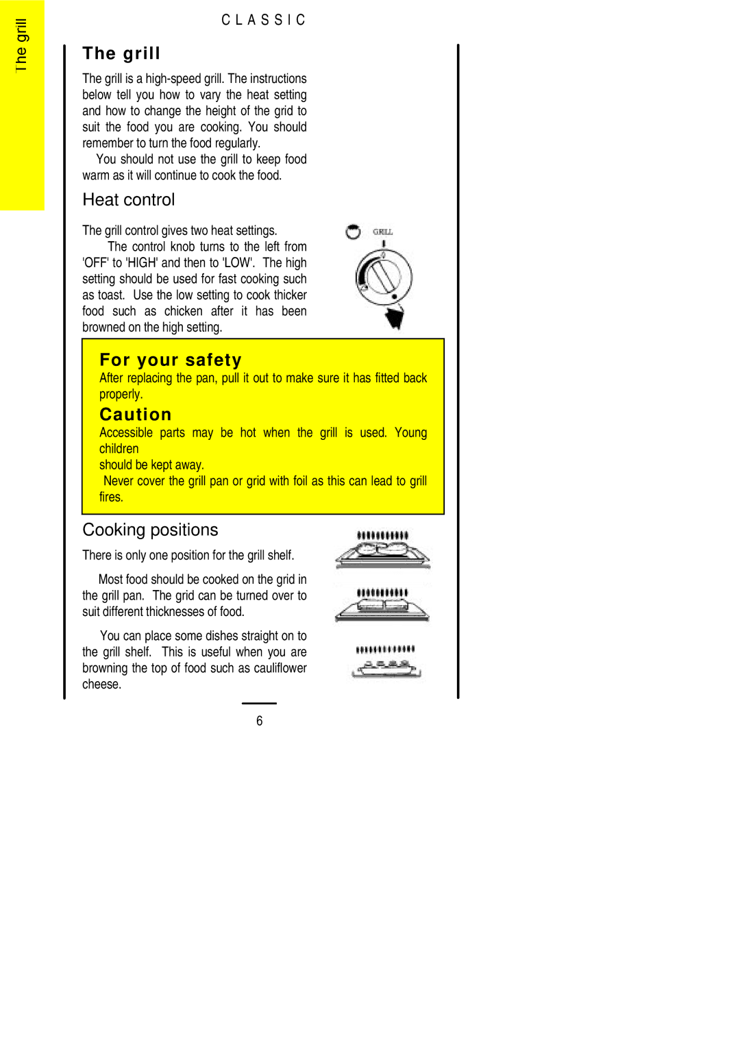 Parkinson Cowan U02021 installation instructions Heat control, Cooking positions, Grill control gives two heat settings 