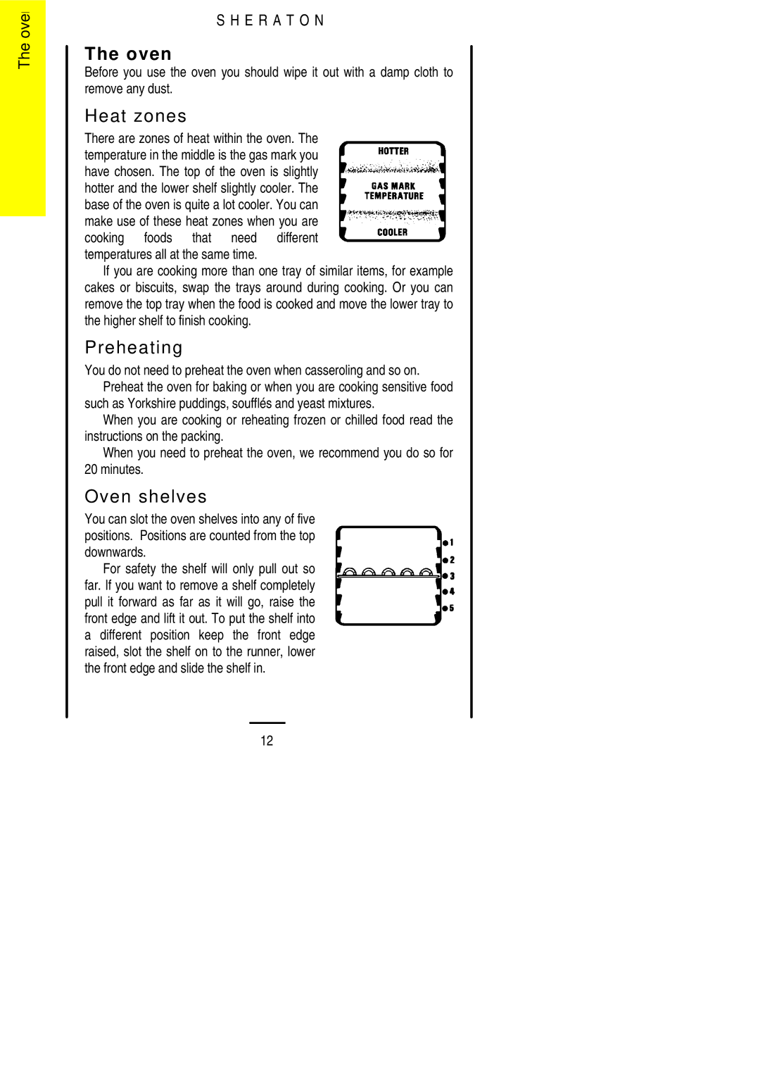 Parkinson Cowan U02059 installation instructions Heat zones, Oven shelves 