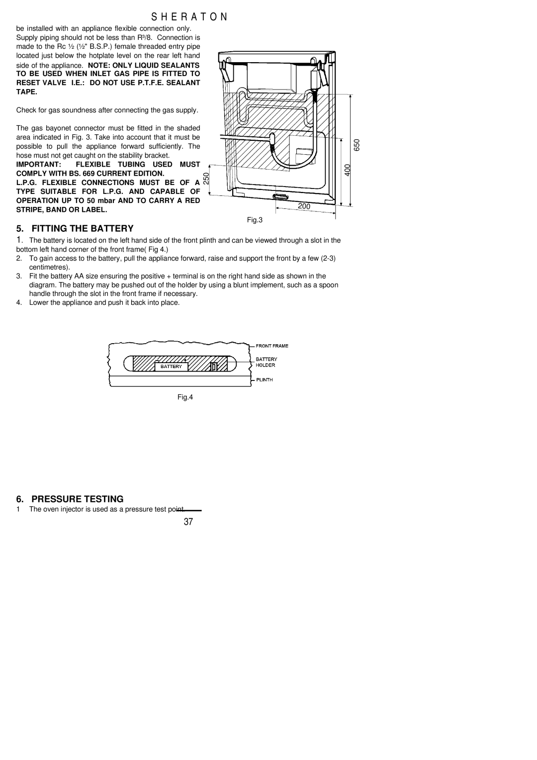 Parkinson Cowan U02059 installation instructions Fitting the Battery, Pressure Testing 