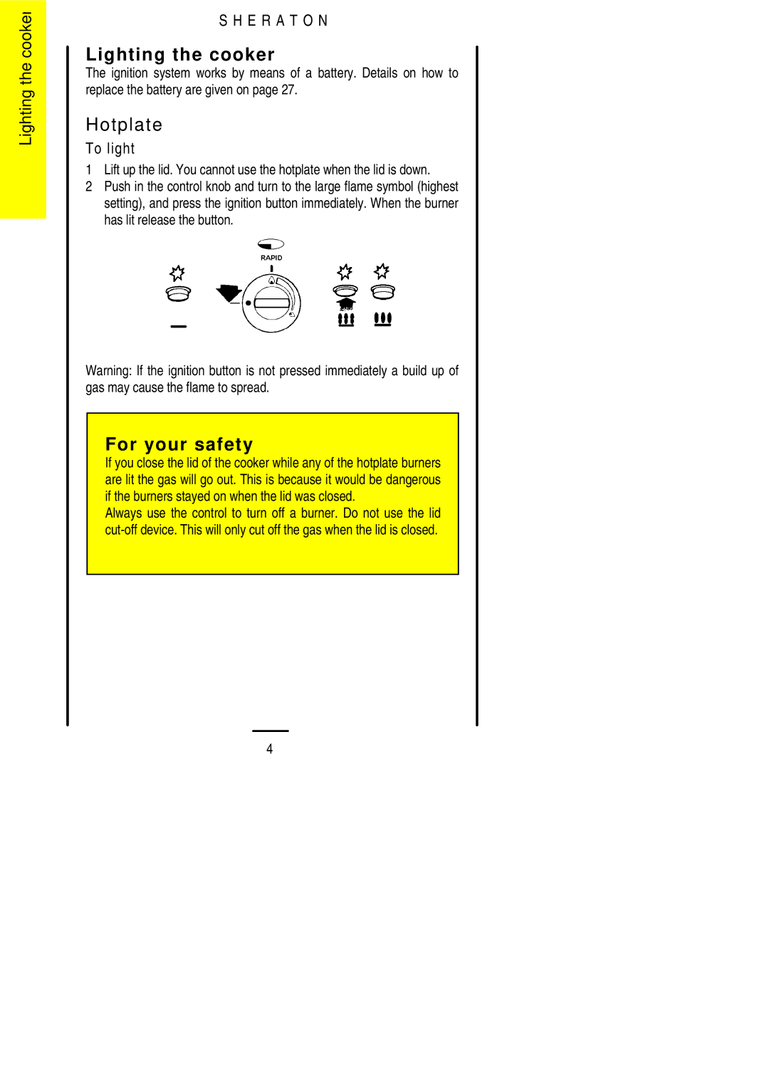 Parkinson Cowan U02059 installation instructions Lighting the cooker, Hotplate 