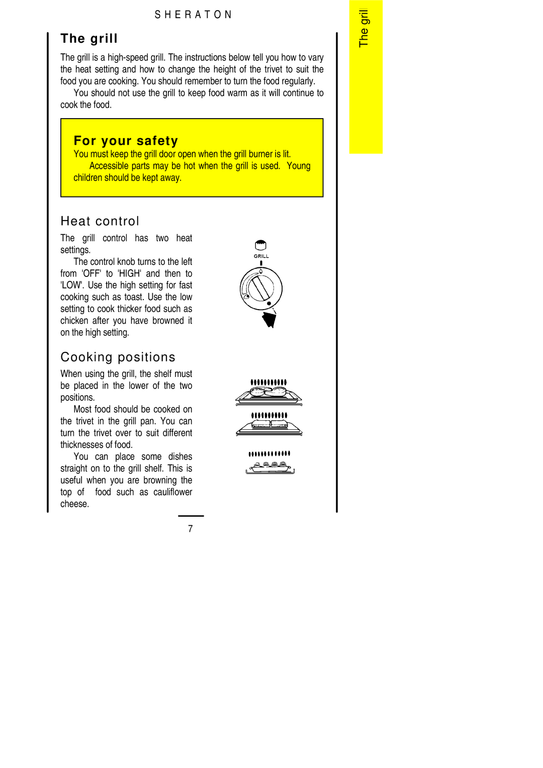 Parkinson Cowan U02059 installation instructions Grill, Heat control, Cooking positions 