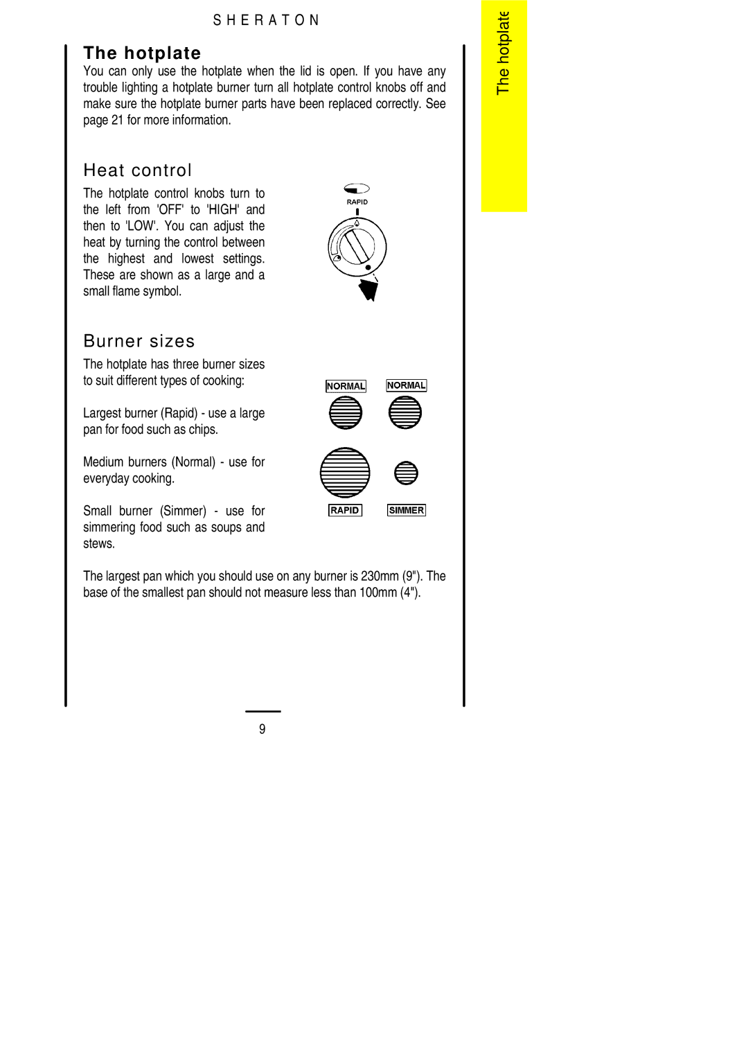 Parkinson Cowan U02059 installation instructions Hotplate, Burner sizes 