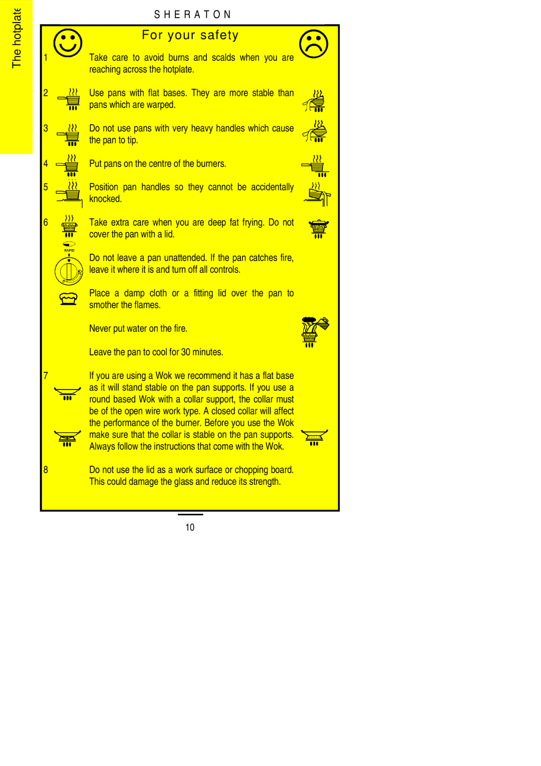 Parkinson Cowan U02059 installation instructions For your safety, The hotplate, S H E R A T O N 
