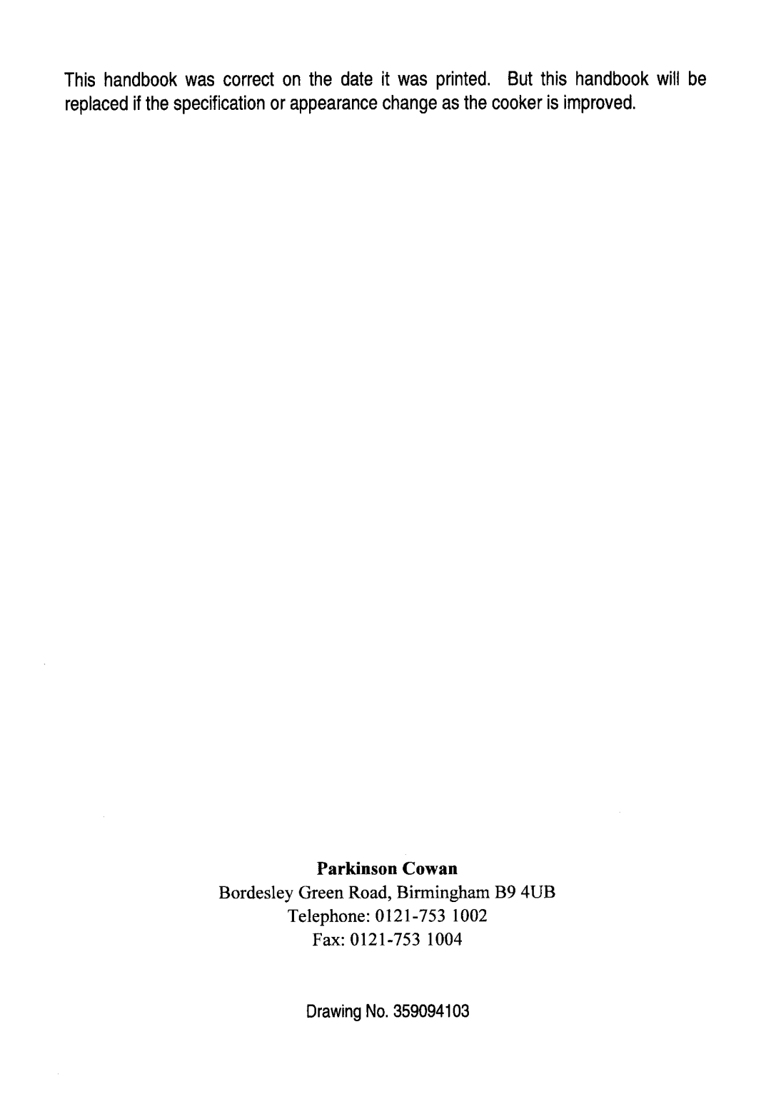 Parkinson Cowan U04120 manual 