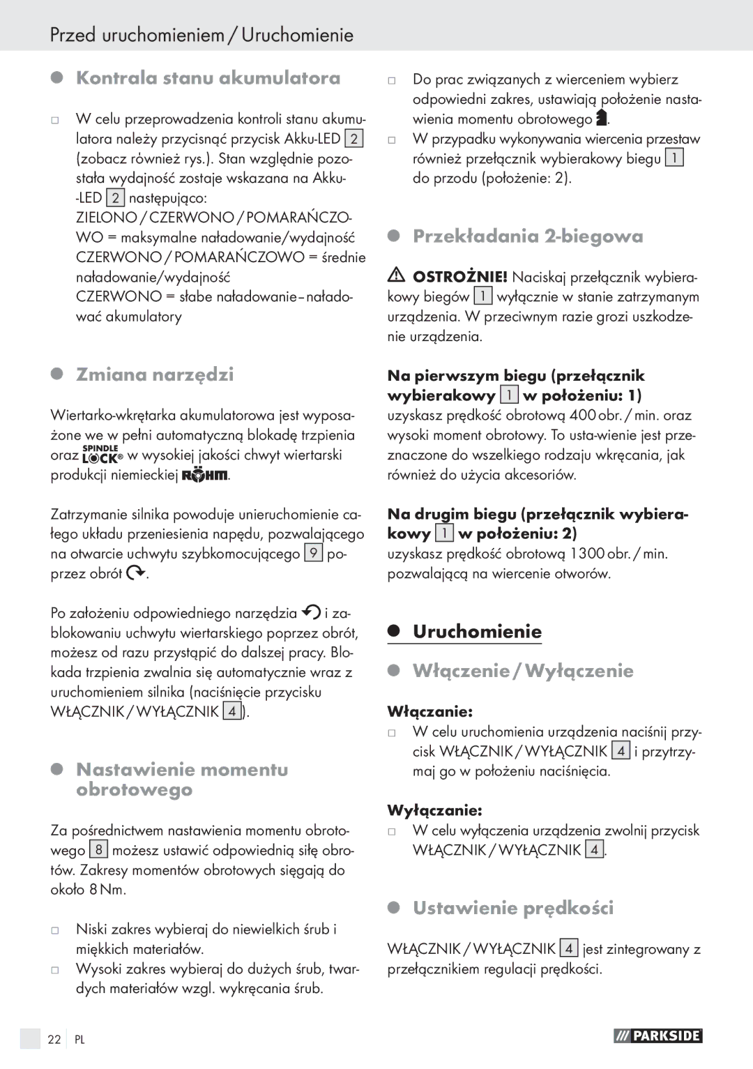 Parkside PABS 18 A1 manual Przed uruchomieniem / Uruchomienie 