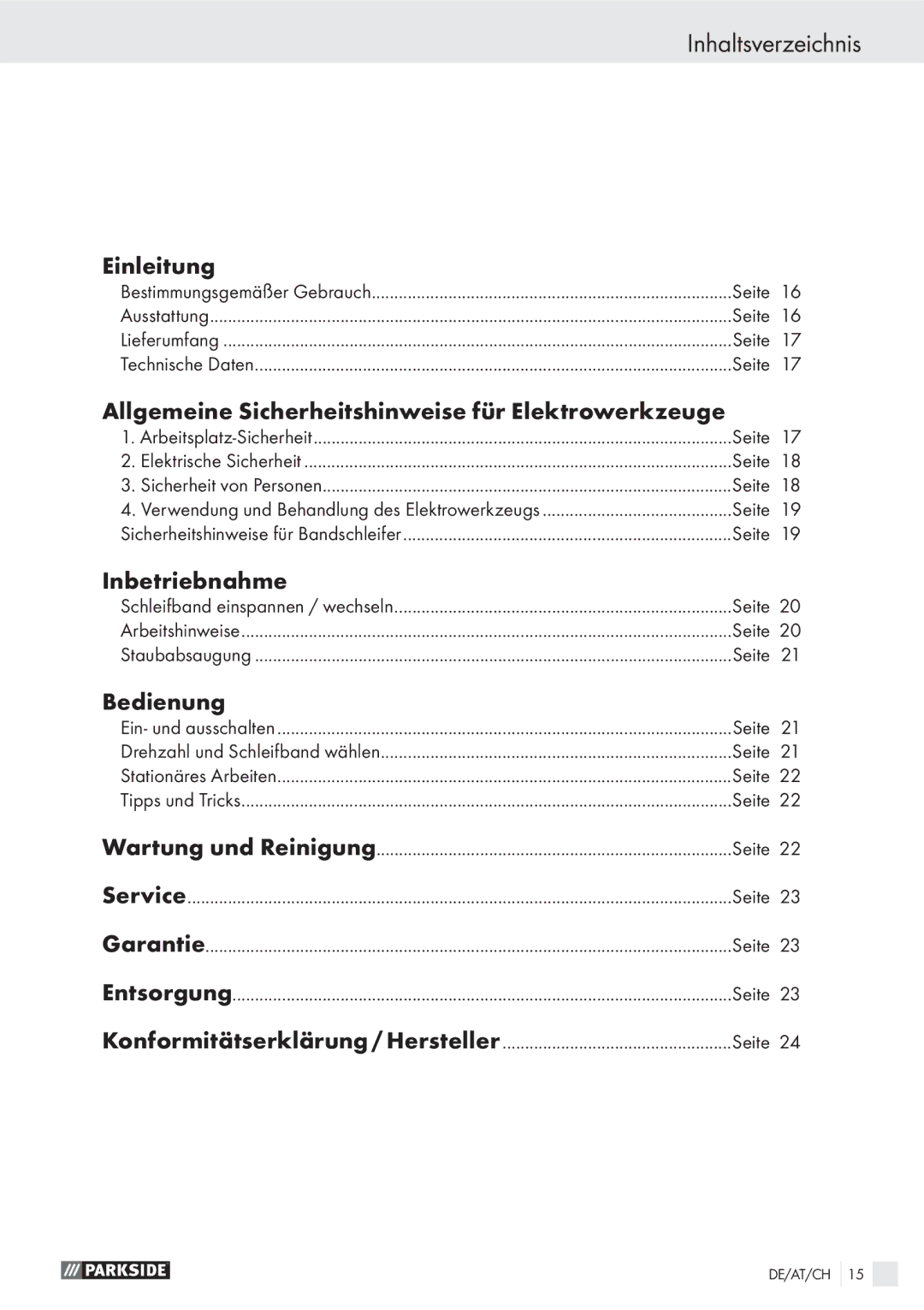 Parkside PBS 600 A1 Inhaltsverzeichnis, Einleitung, Allgemeine Sicherheitshinweise für Elektrowerkzeuge, Inbetriebnahme 