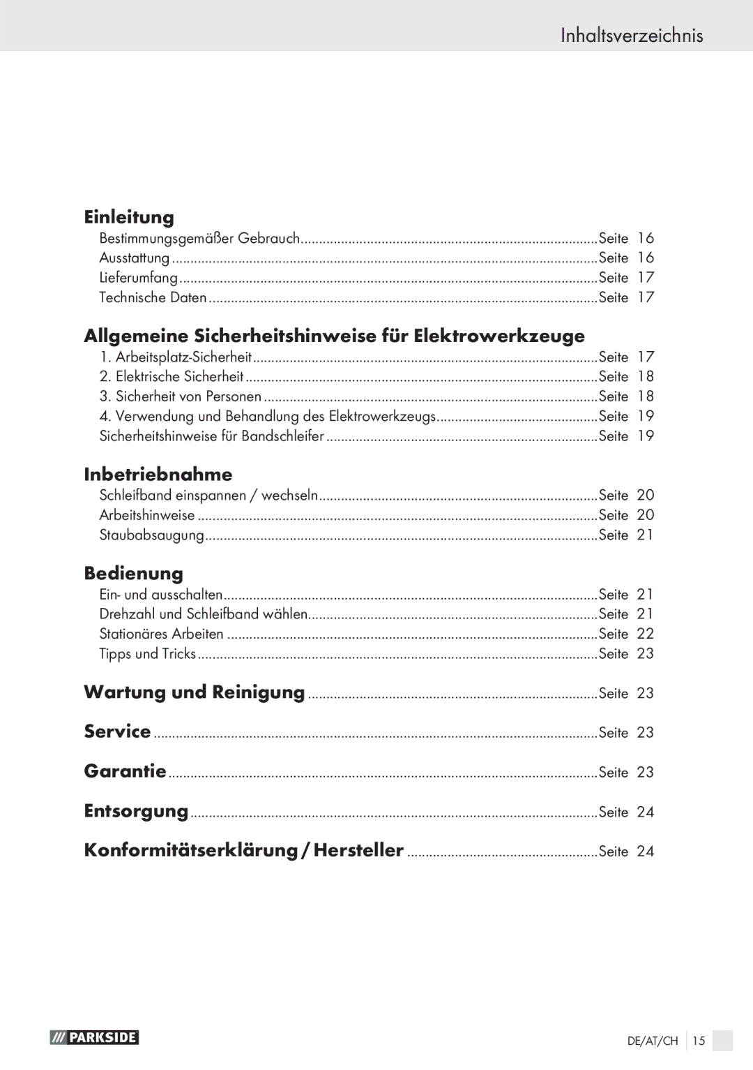 Parkside PBS 900 A1 Inhaltsverzeichnis, Einleitung, Allgemeine Sicherheitshinweise für Elektrowerkzeuge, Inbetriebnahme 