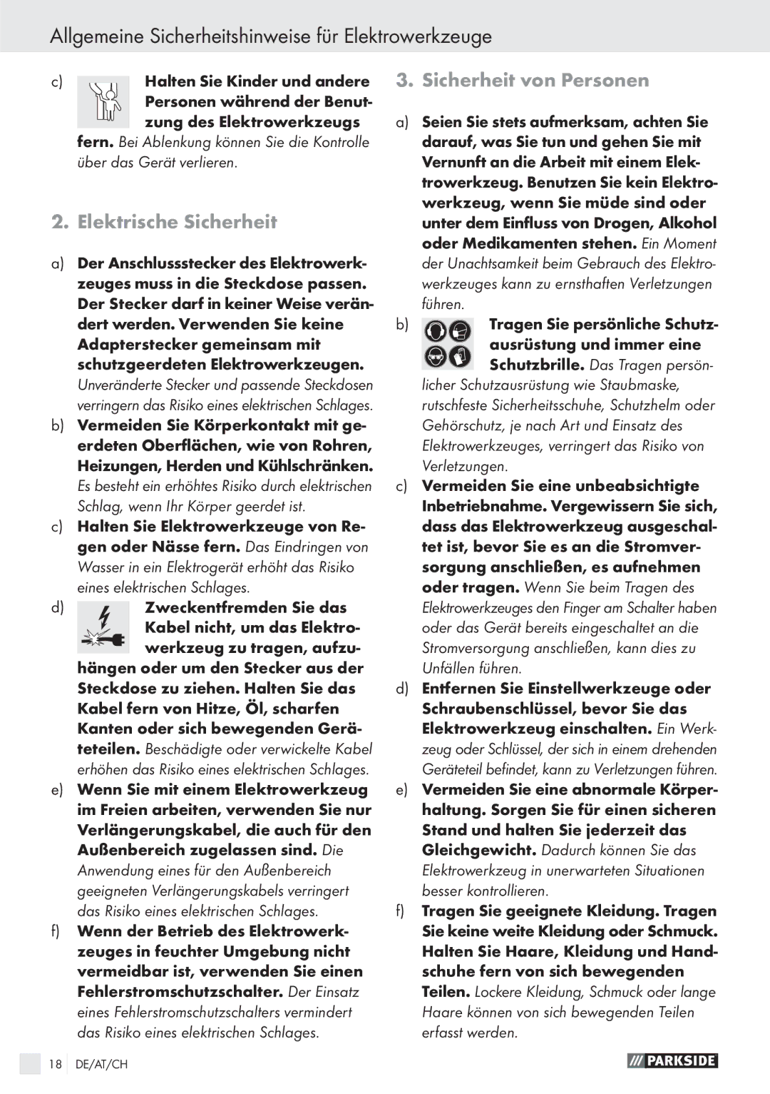 Parkside PBS 900 A1 Allgemeine Sicherheitshinweise für Elektrowerkzeuge, Elektrische Sicherheit, Sicherheit von Personen 