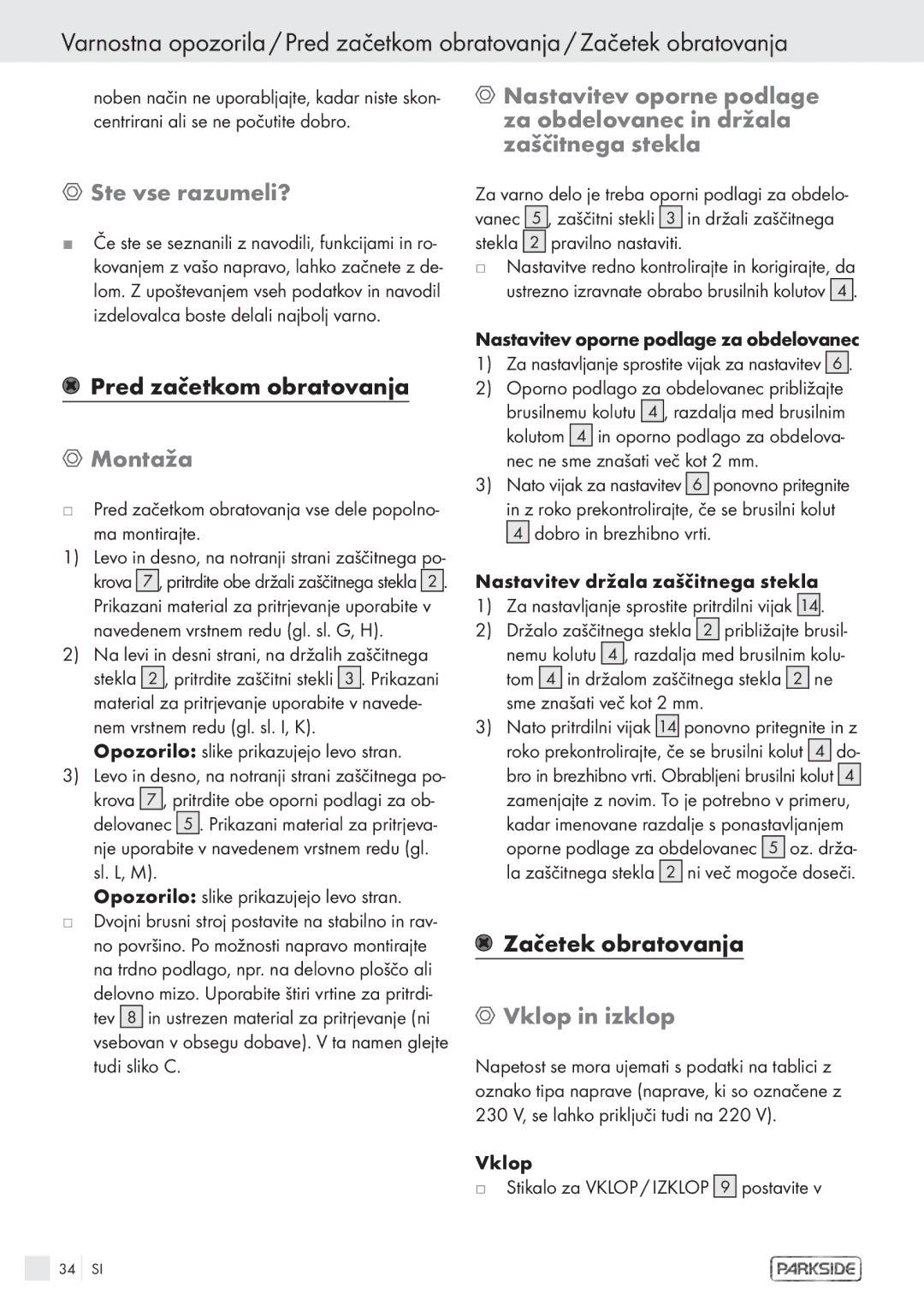 Parkside PDS 200A manual Ste vse razumeli?, Montaža, Vklop in izklop 