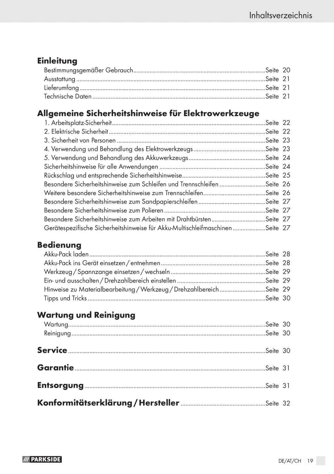 Parkside PFBS 9.6V manual Inhaltsverzeichnis, Einleitung, Allgemeine Sicherheitshinweise für Elektrowerkzeuge, Bedienung 