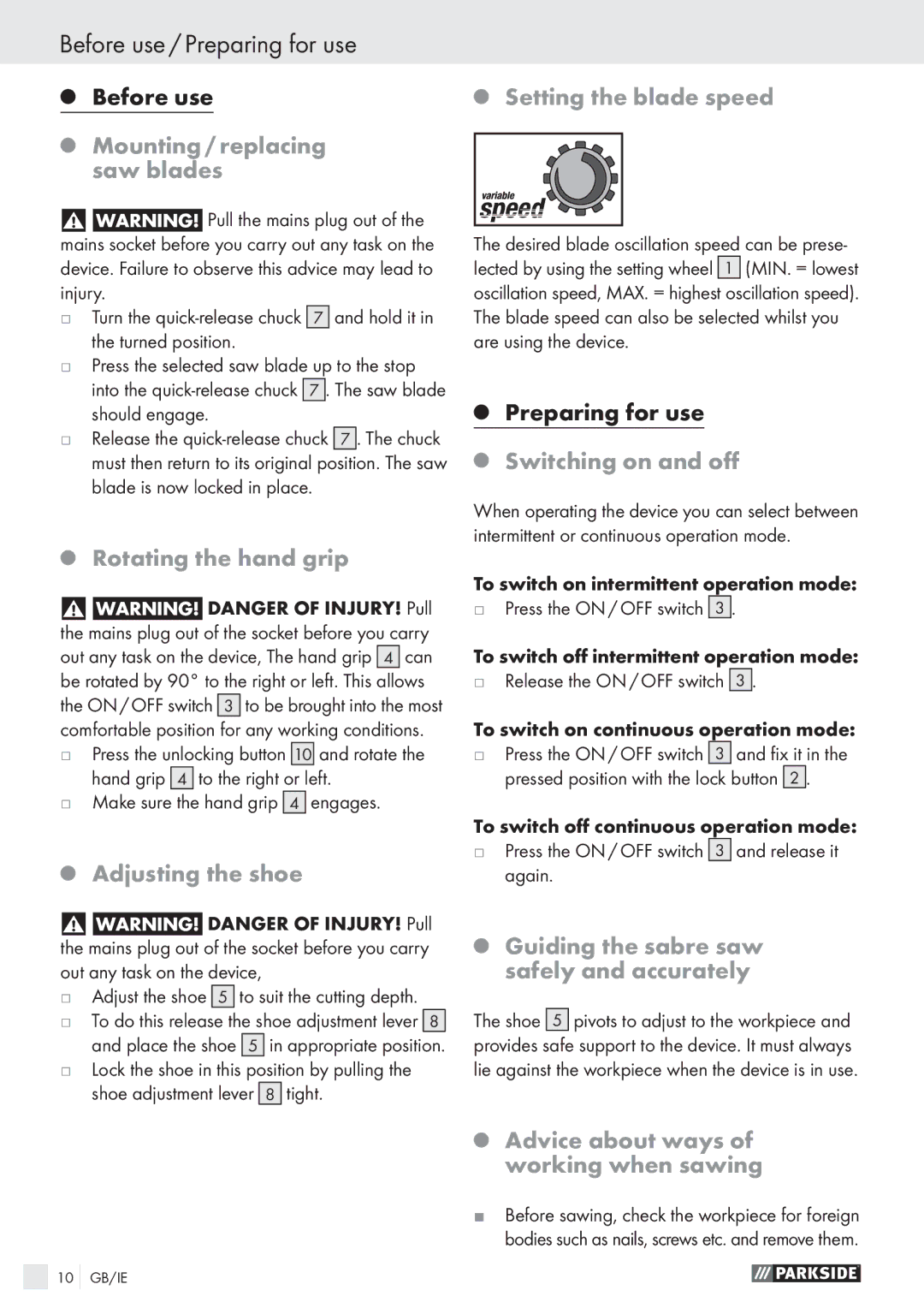 Parkside PFS 710 A1 manual Before use / Preparing for use 