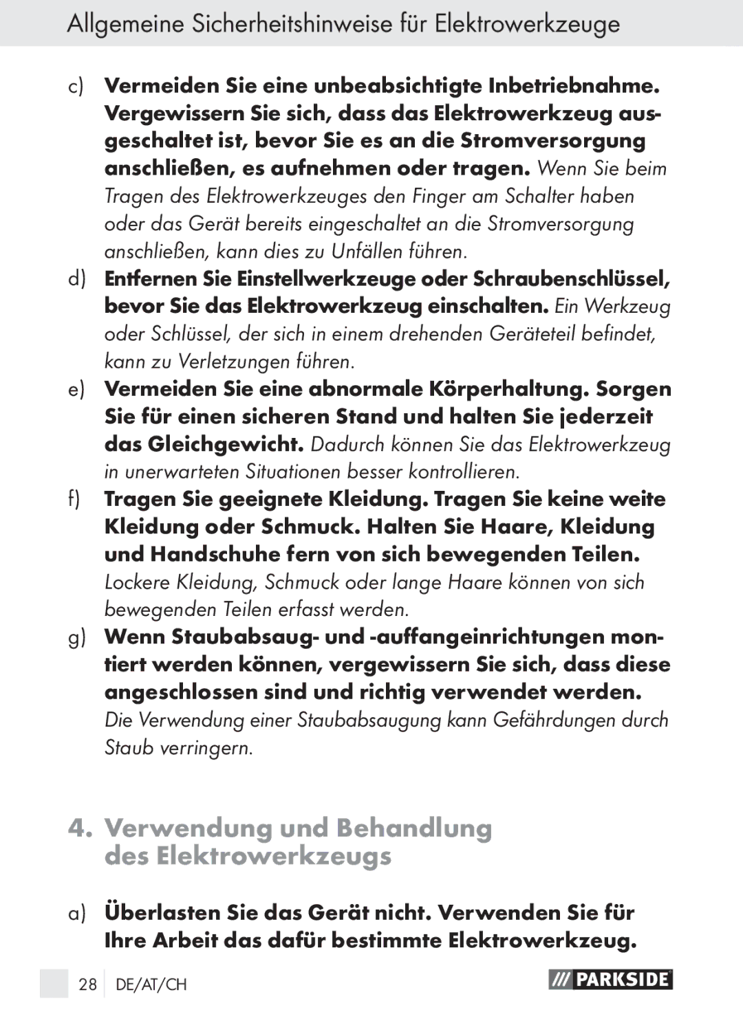 Parkside PGG 15 A1 manual Verwendung und Behandlung des Elektrowerkzeugs 