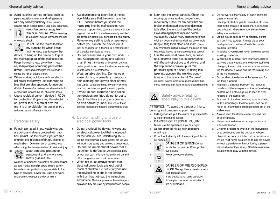 Parkside PHLG 600 manual General safety advice, Safety advice relating specifically to this device, Personal safety 