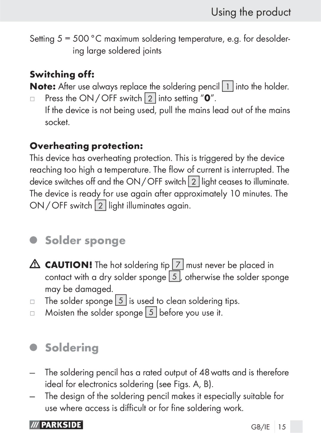 Parkside PLS 48 A1 manual Solder sponge, Soldering 