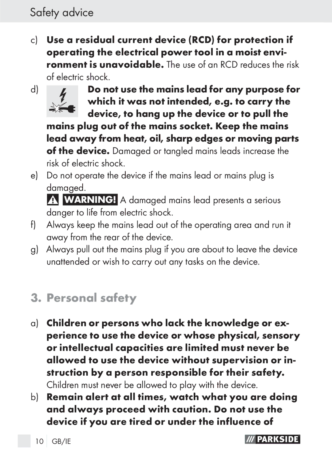 Parkside PLS 48 A1 manual Personal safety 