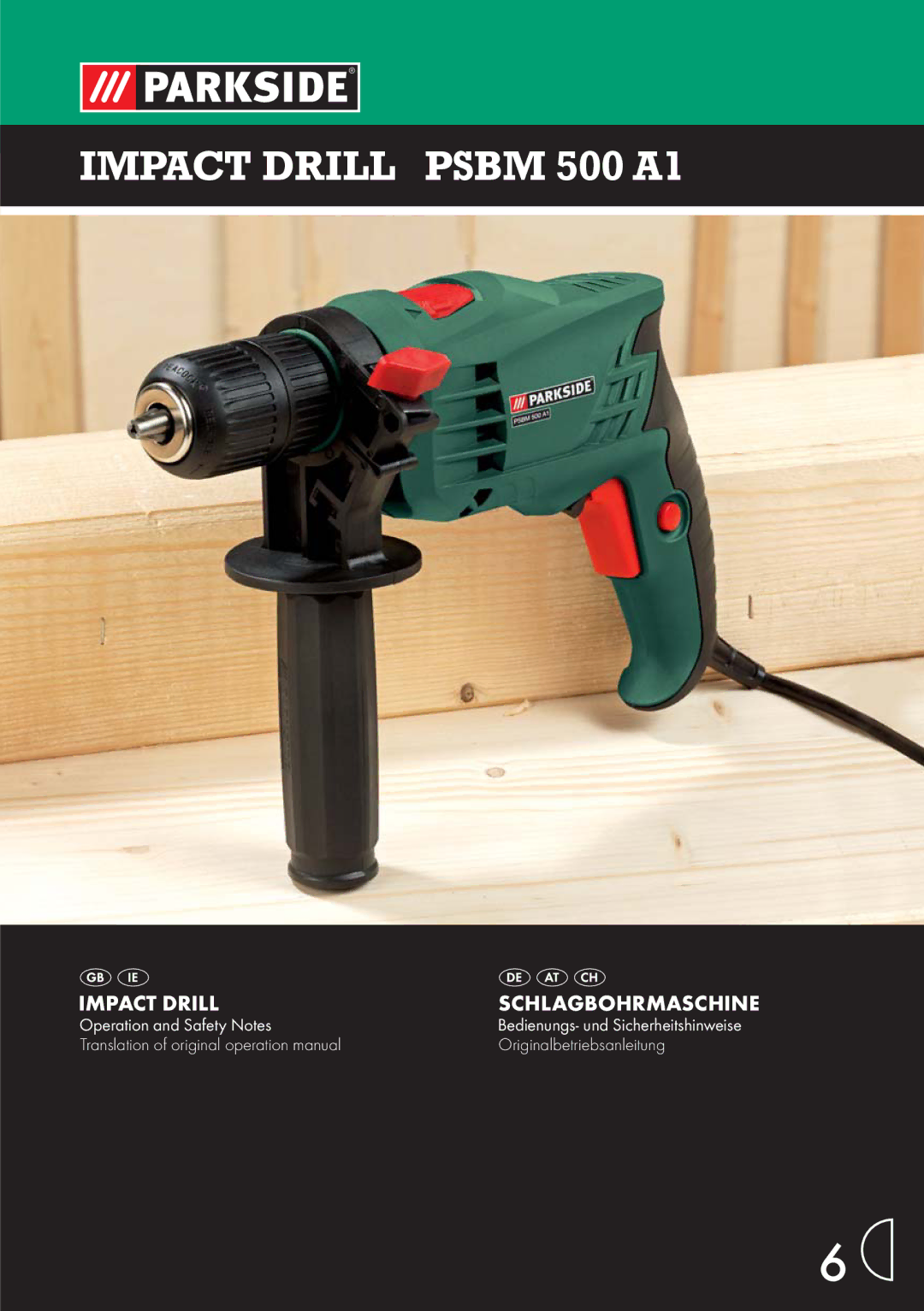 Parkside PSBM 500 A1 manual Impact Drill Psbm 500 A1 