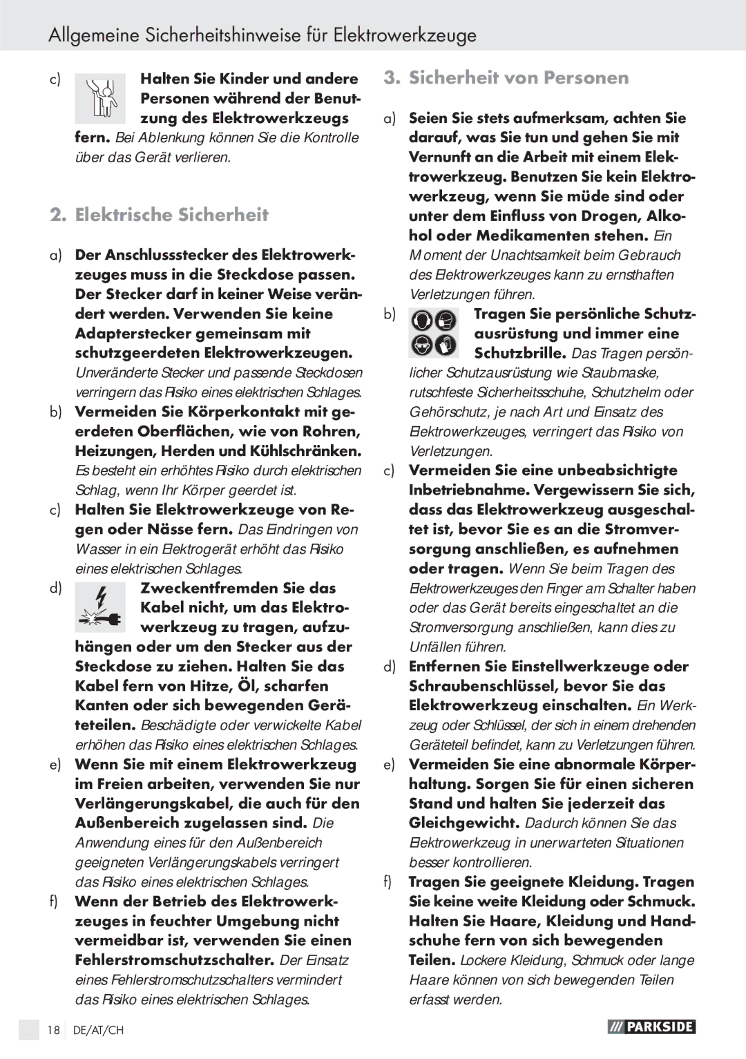 Parkside PSBM 500 A1 Allgemeine Sicherheitshinweise für Elektrowerkzeuge, Elektrische Sicherheit, Sicherheit von Personen 