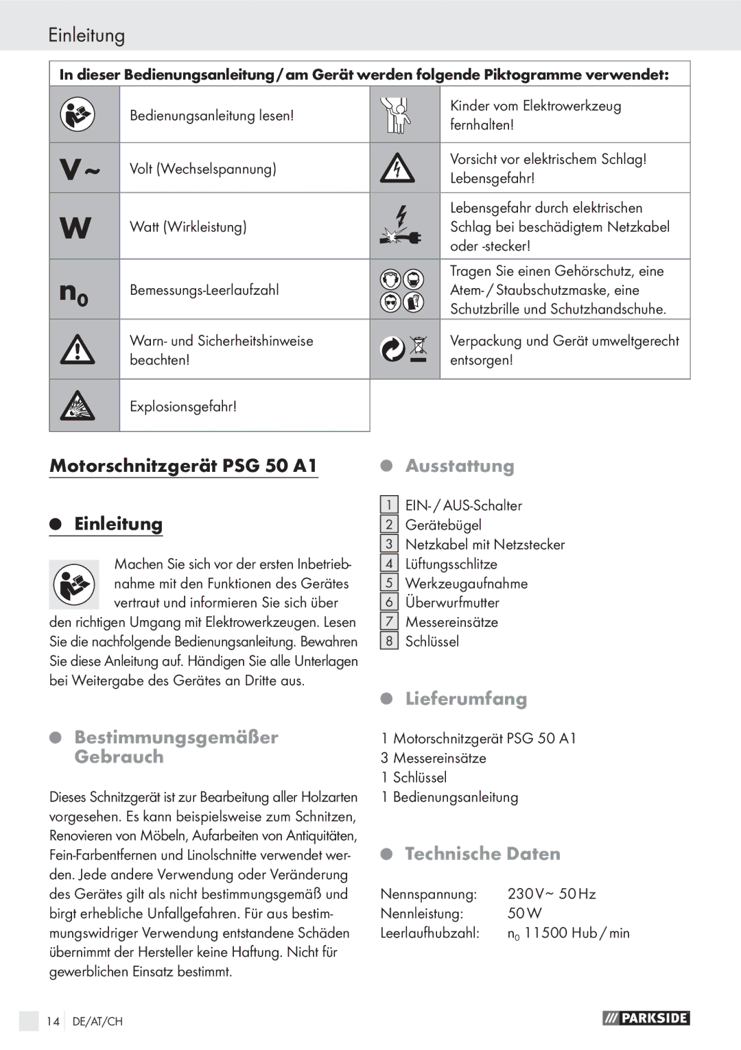 Parkside PSG 50 A1 manual Einleitung 