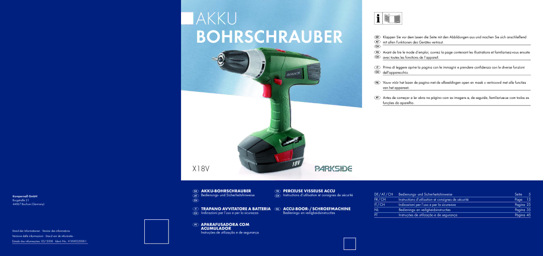 Parkside X1 8V manual Akku Bohrschrauber 