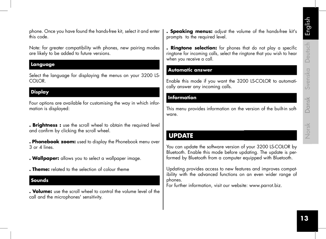 Parrot 3400, 3200 user manual Update 