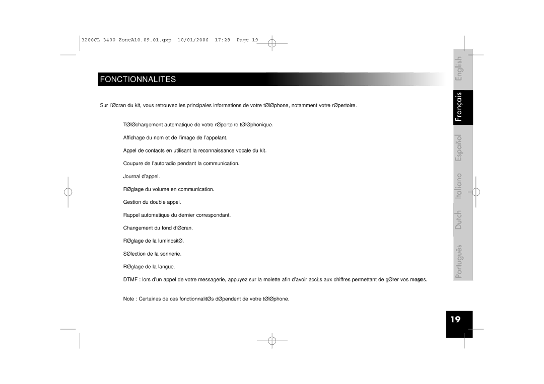 Parrot 3400, 3200 user manual Fonctionnalites 