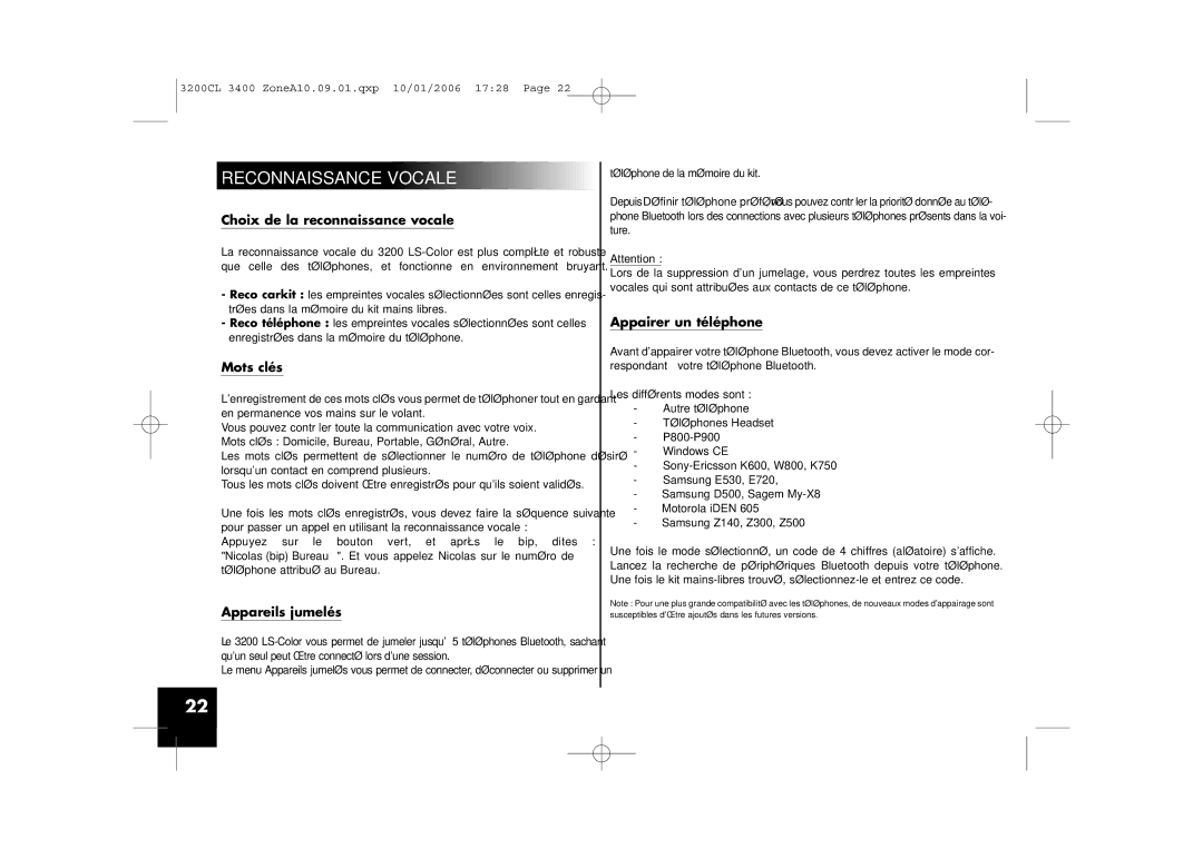 Parrot 3200, 3400 user manual Choix de la reconnaissance vocale, Mots clés, Appareils jumelés, Appairer un téléphone 