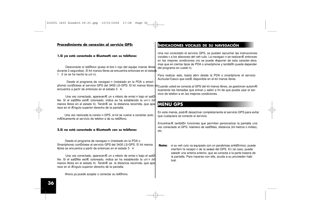 Parrot 3200, 3400 user manual Procedimiento de conexión al servicio GPS, Si ya está conectado a Bluetooth con su teléfono 