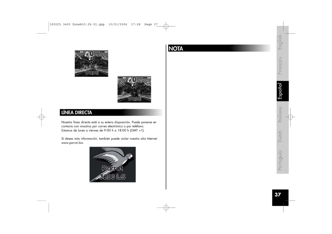 Parrot 3400, 3200 user manual Nota, Línea Directa 