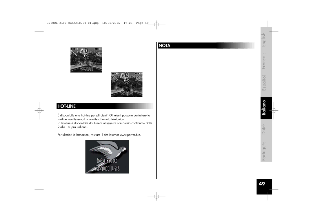 Parrot 3400, 3200 user manual Nota HOT-LINE 