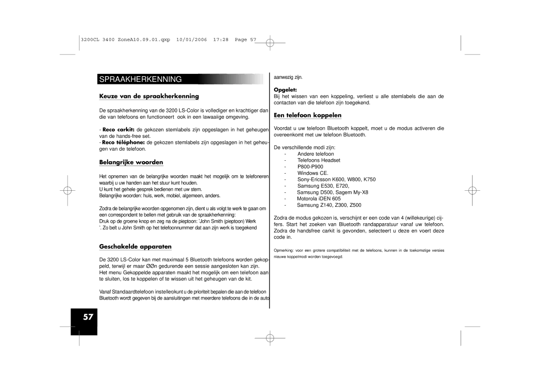 Parrot 3400, 3200 user manual Spraakherkenning, Keuze van de spraakherkenning, Belangrijke woorden, Geschakelde apparaten 