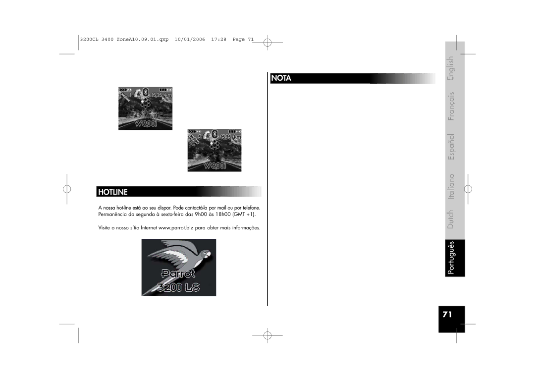 Parrot 3400, 3200 user manual Nota Hotline 