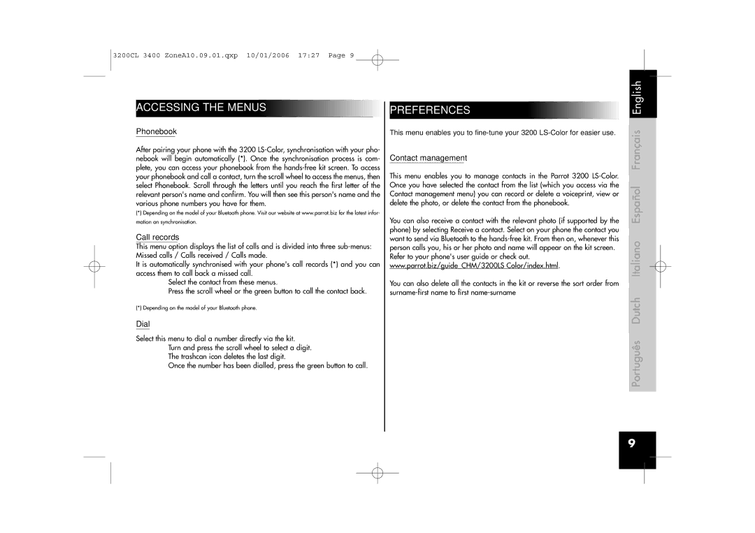 Parrot 3400, 3200 user manual Accessing the Menus, Preferences 