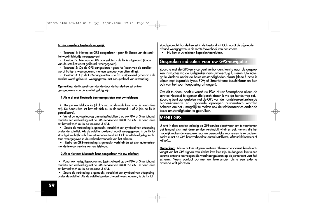 Parrot 3400, 3200 user manual Gesproken indicaties voor uwGPS-navigatie, Menu Gps 