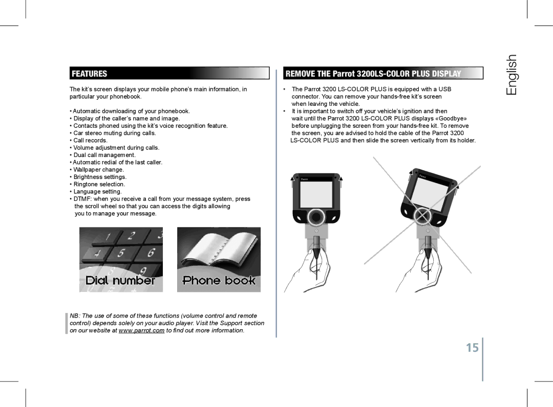 Parrot 3200 LS-COLOR PLUS user manual Features, Remove the Parrot 3200LS-COLOR PLUS display, You to manage your message 