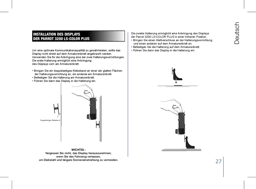 Parrot 3200 LS-COLOR PLUS Installation des Displays Der Parrot 3200 LS-COLOR Plus, Des Displays vorn am Armaturenbrett 