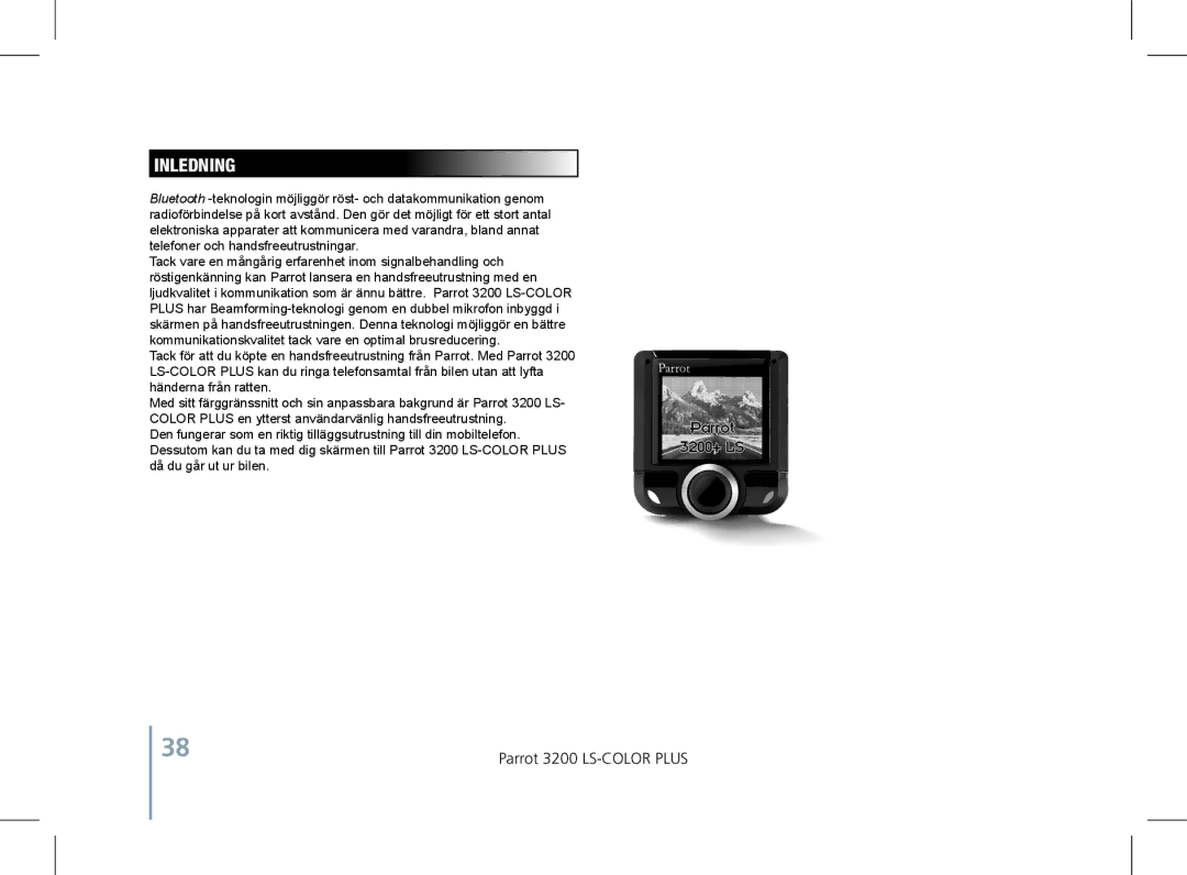 Parrot 3200 LS-COLOR PLUS user manual Inledning 