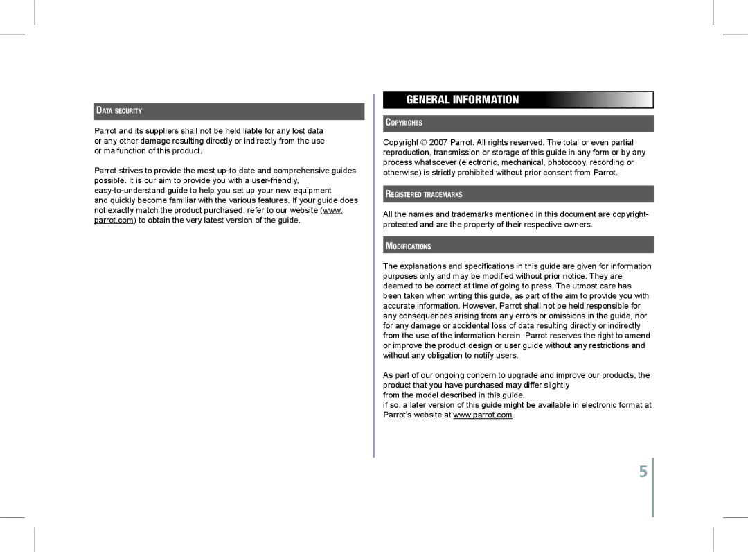 Parrot 3200 LS-COLOR PLUS user manual General information, Data security, Copyrights, Registered trademarks, Modifications 