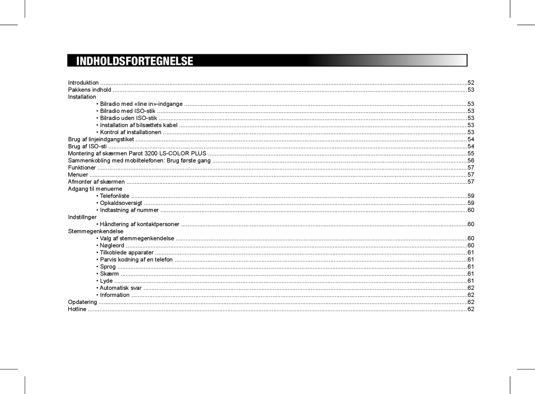 Parrot 3200 LS-COLOR PLUS user manual Adgang til menuerne, Indstillnger, Stemmegenkendelse 