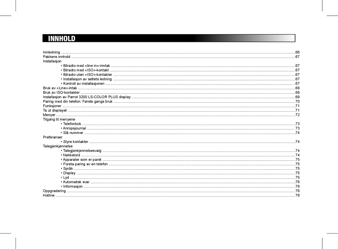 Parrot 3200 LS-COLOR PLUS user manual Installasjon, Tilgang til menyene, Preferanser, Talegjenkjennelse 