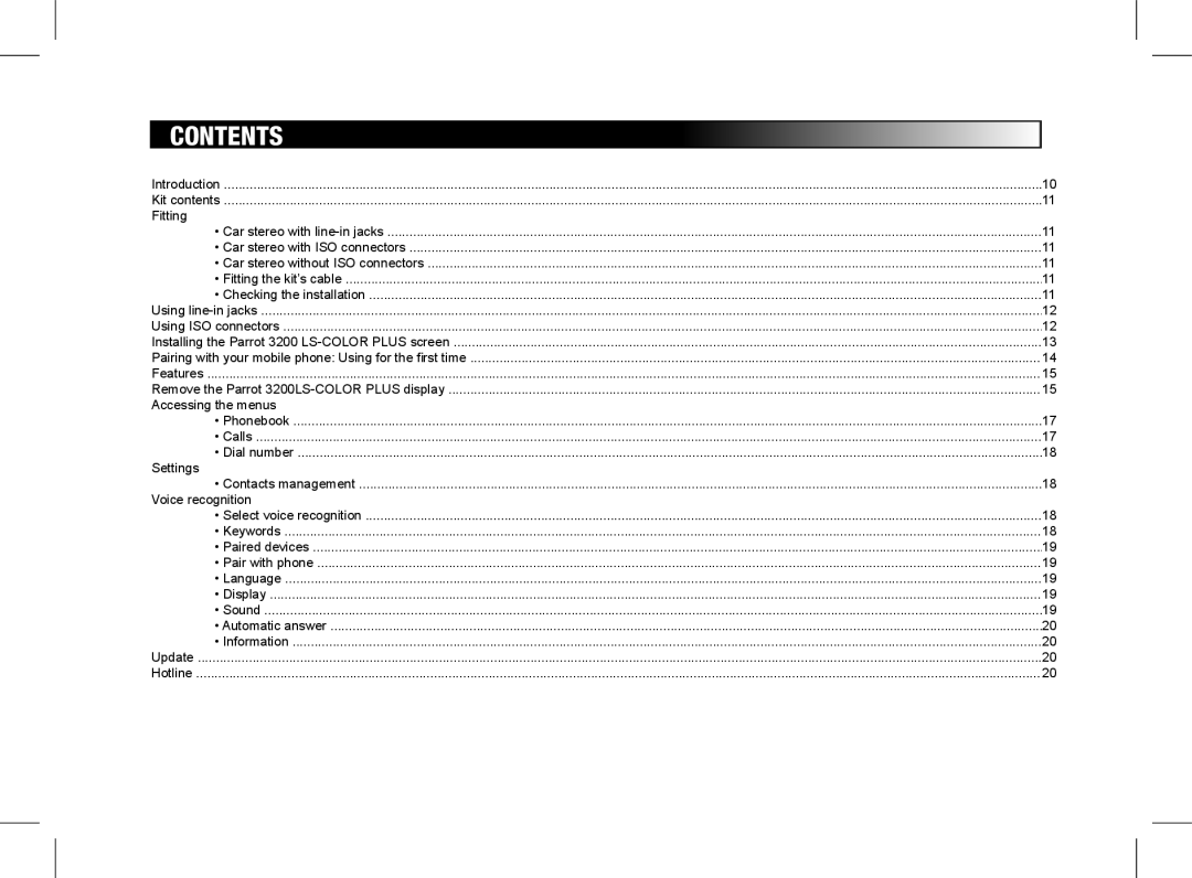 Parrot 3200 LS-COLOR PLUS user manual Contents 