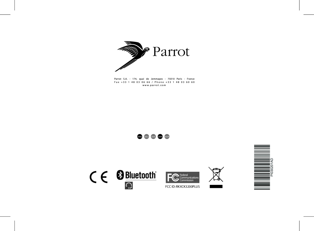 Parrot 3200 LS-COLOR PLUS user manual FCC ID RKXCK3200PLUS, w w w . p a r r o t . c o m, Eng Deu Sve Dan Nor 