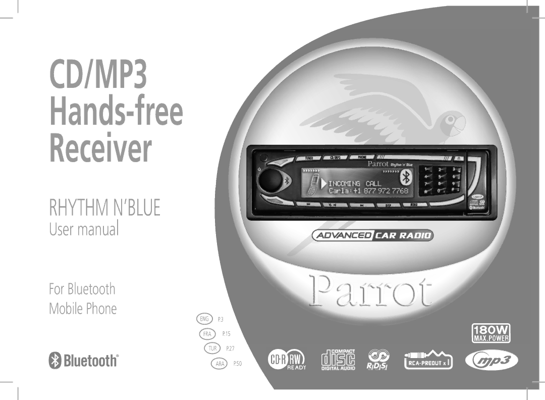 Parrot CD/MP3 Hands-free Receiver RHYTHM N' BLUE user manual 