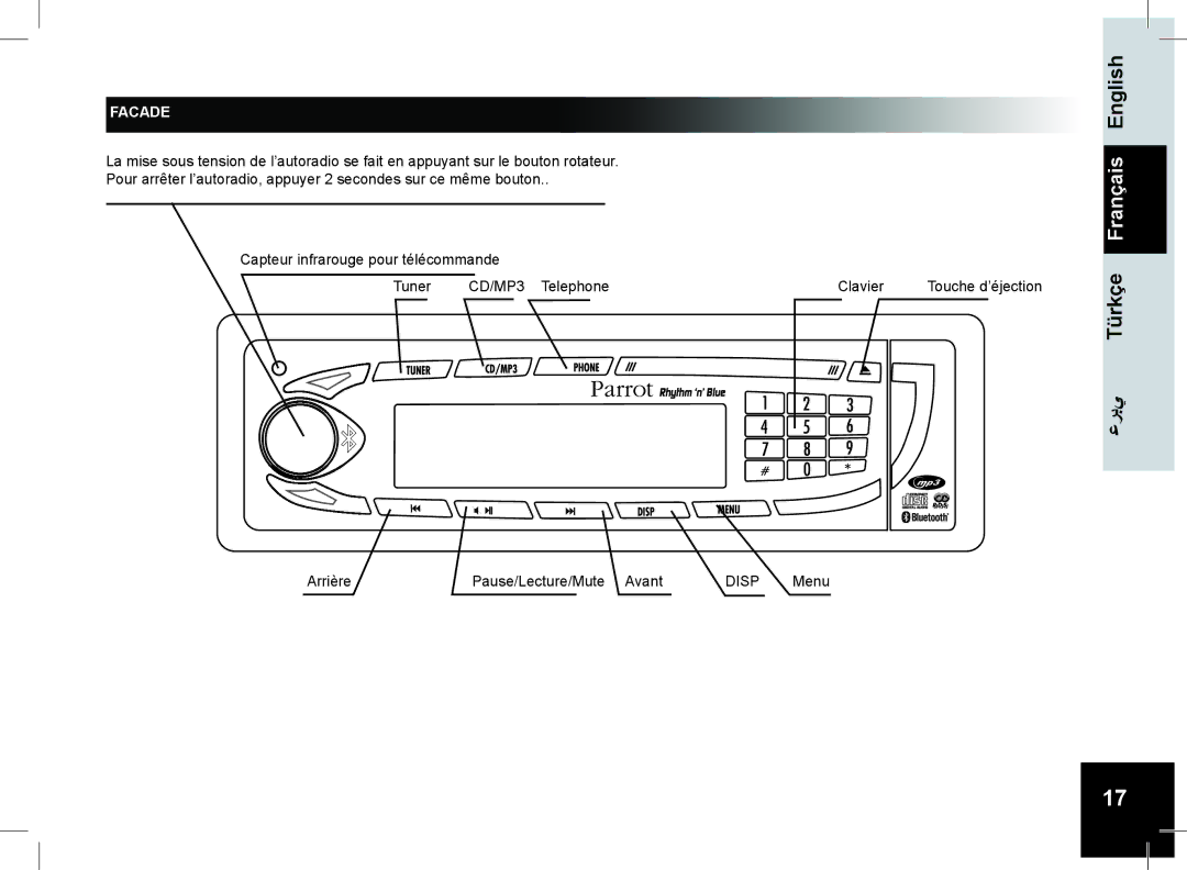 Parrot CD/MP3 Hands-free Receiver RHYTHM N' BLUE user manual Facade 