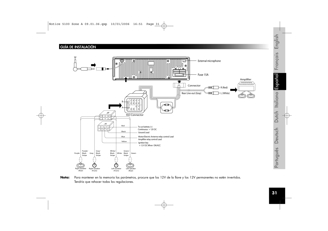 Parrot CD/MP3 Hands-free Receiver user manual Guía DE Instalación, External microphone 