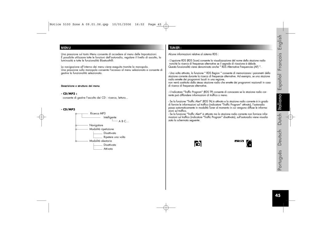 Parrot CD/MP3 Hands-free Receiver user manual Menu, Consente di gestire lascolto dei CD ricerca, lettura 