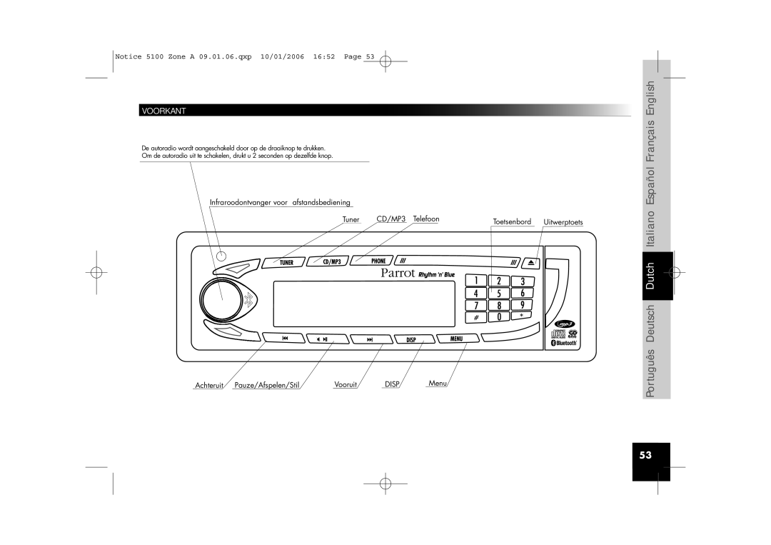 Parrot CD/MP3 Hands-free Receiver user manual Voorkant 